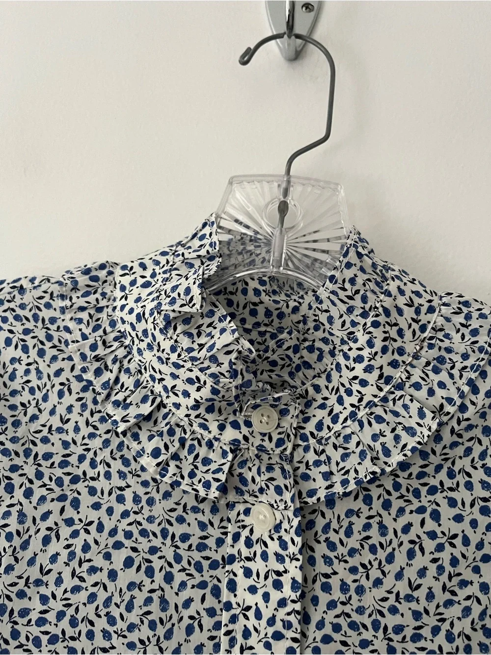 J Crew Liberty Of London Classic Fit Shirt Ed Blue Floral Ruffle Collar 6 Cotton